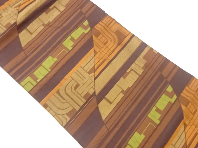 曲線に抽象模様織出し名古屋帯